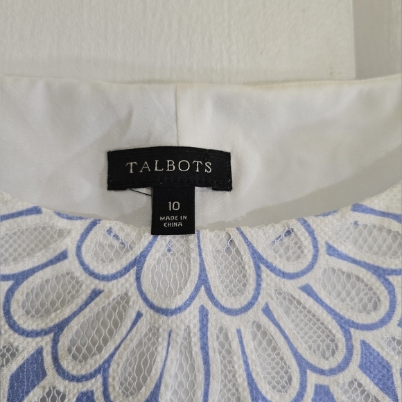 Talbots Periwinkle and White Mesh Lace Overlay Shift Dress Lined 10 - Picture 8 of 9